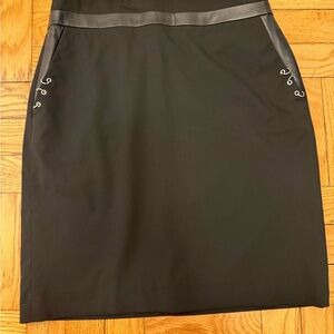 The Kooples Black Pencil Skirt with Leather Trim
